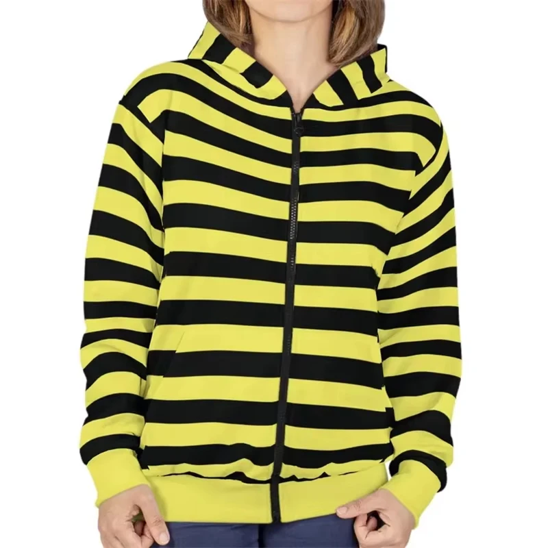 

Autumn And Winter Women's Zip Hoodie 3D Stripe Classic Fashion Streetwear Coat New Outdoor Casual Fashion Loose Men Clothing Top