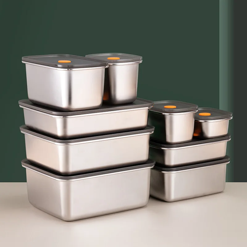 

304 Stainless Steel Lunch Box Seal Fresh-keeping Box Fruit Vegetable Box Food Bento Box Refrigerator Freezer Storage Lunch Box