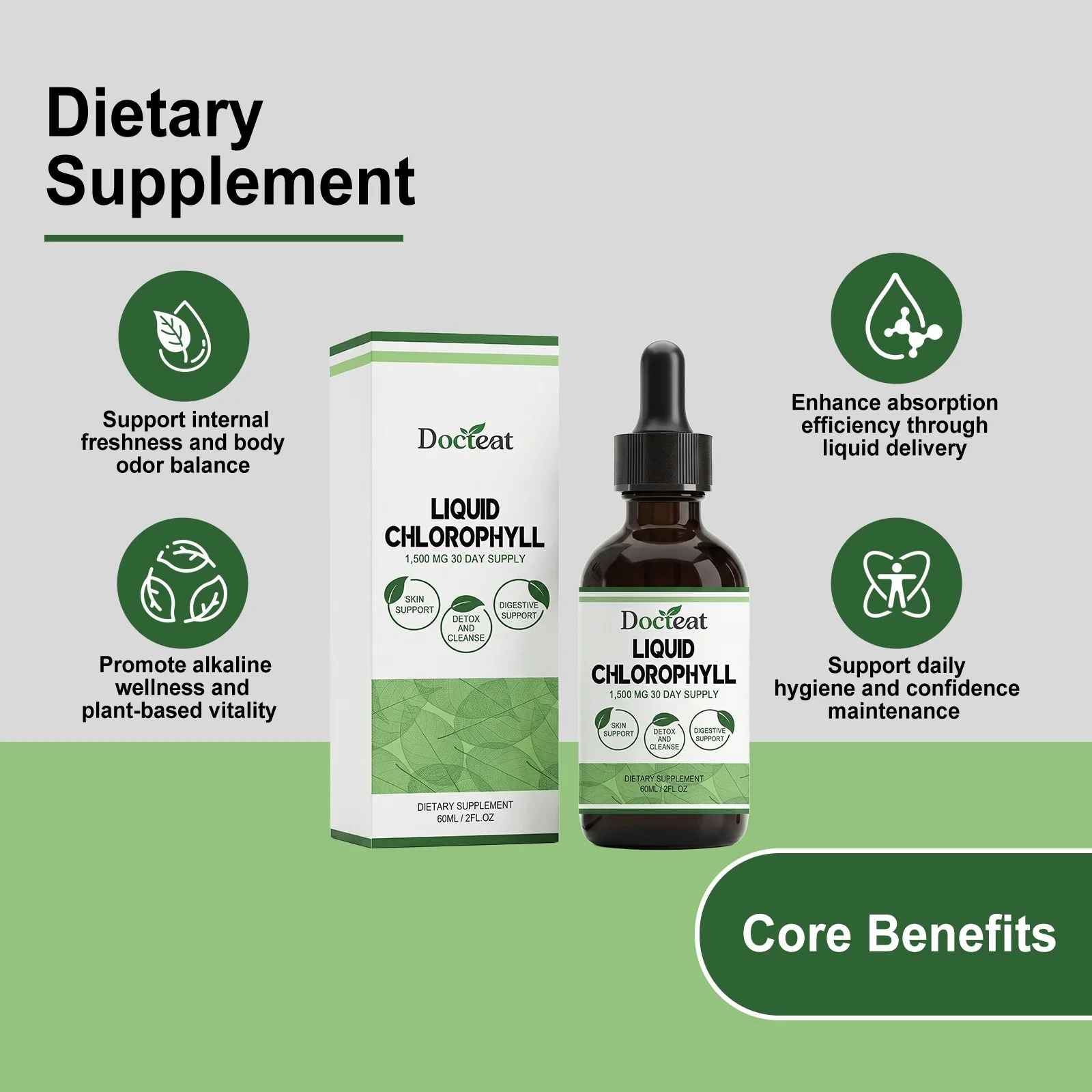 Chlorophyll Drops – Daily Detox, Cellular Vitality, Skin Health, Internal Deodorizer | 3X Strength, Sugar-Free, Alcohol-Free