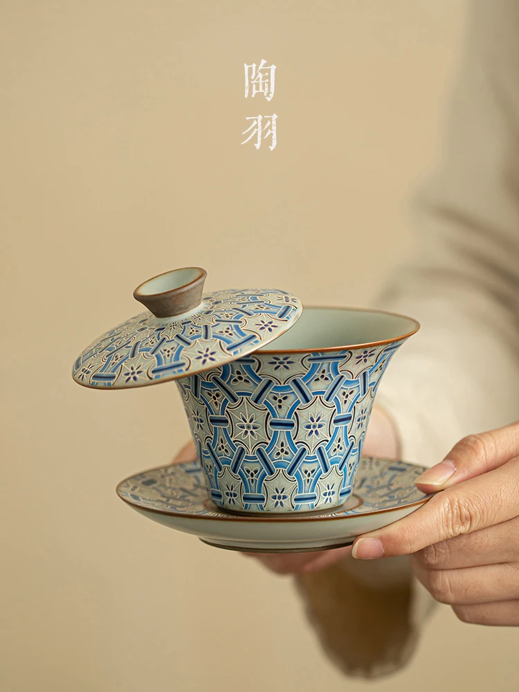 

Premium Ceramic Gongfu Tea Set Song Dynasty Imitation Hoof Cover Bowl Tea Brewing Bowl Home Use High End Ceramic Bowl