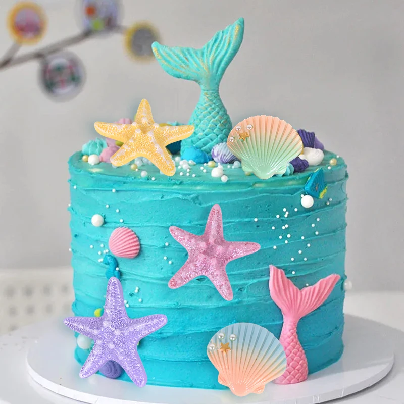 Stella marina Shell Cake Topper per la festa di compleanno Baby Shower decorazione per torta nuziale sirena sotto il mare forniture per feste a tema