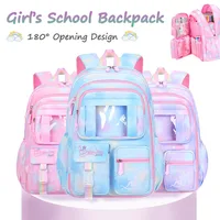 Mochilas escolares para niñas y niños, bolso de hombro de gran capacidad, Color caramelo, abierto lateral