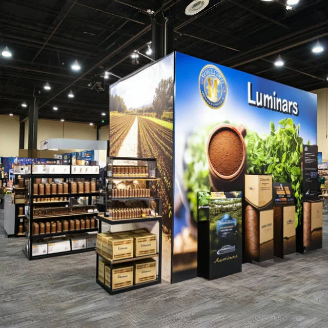 Affichage de commerce LED personnalisé 10x20 avec étagères de commerce et salle de rangement à cadre en aluminium pour la conception de stand d'exposition PCA