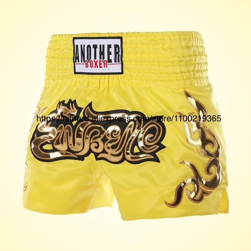 الملاكمة التايلاندية السراويل الرجال سراويل ملاكمة النساء الاطفال الساتان كيك بوكسينغ تصارع التدريب قفص القتال MMA جذوع رياضة الملاكمة السراويل