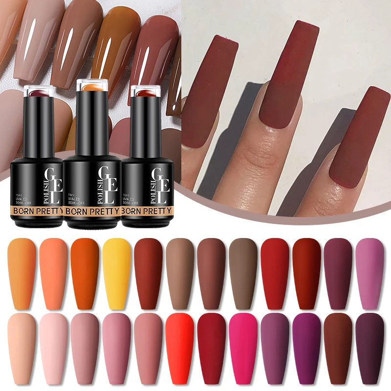 BORN PRETTY Coffe Dark Brown Color Gel Nail Polish Autumn Winter Series Soak Off Semi Permanent Matte Top Coat Nail Art Varnish