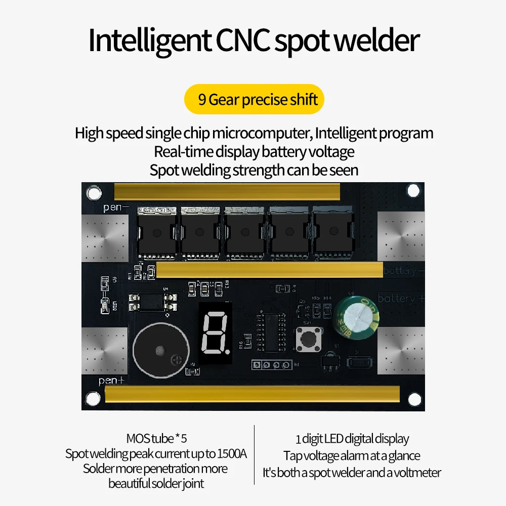 

Spot Welder DIY Kit 9 Gears Spot Welding Machine Control Board 12V Auto DIY Spot Welder for 18650 Battery 0.1-0.3mm Nickel Sheet