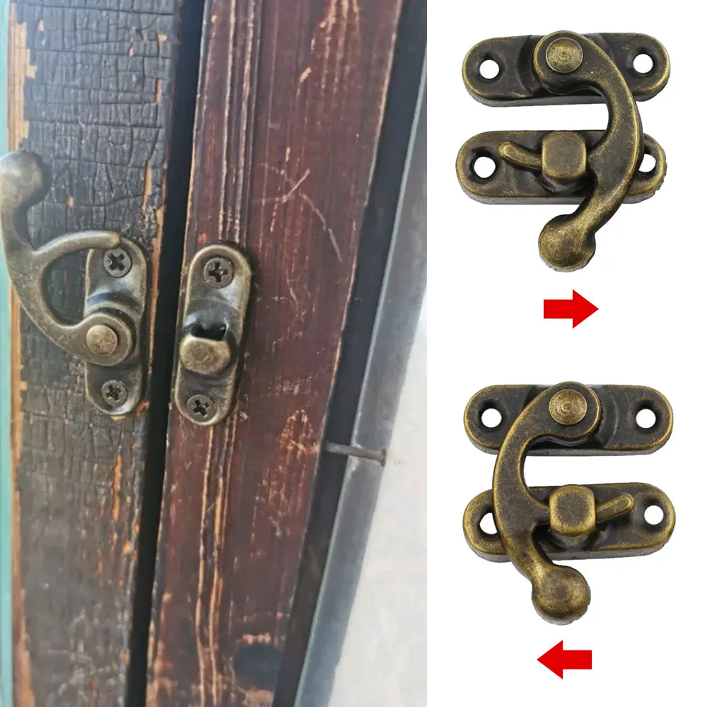 1Pc Antique Metal Lock Mini Decorative Hasps Hook for Gift Wooden Jewelry Box Padlock with Screws Box Hardware Home Decor