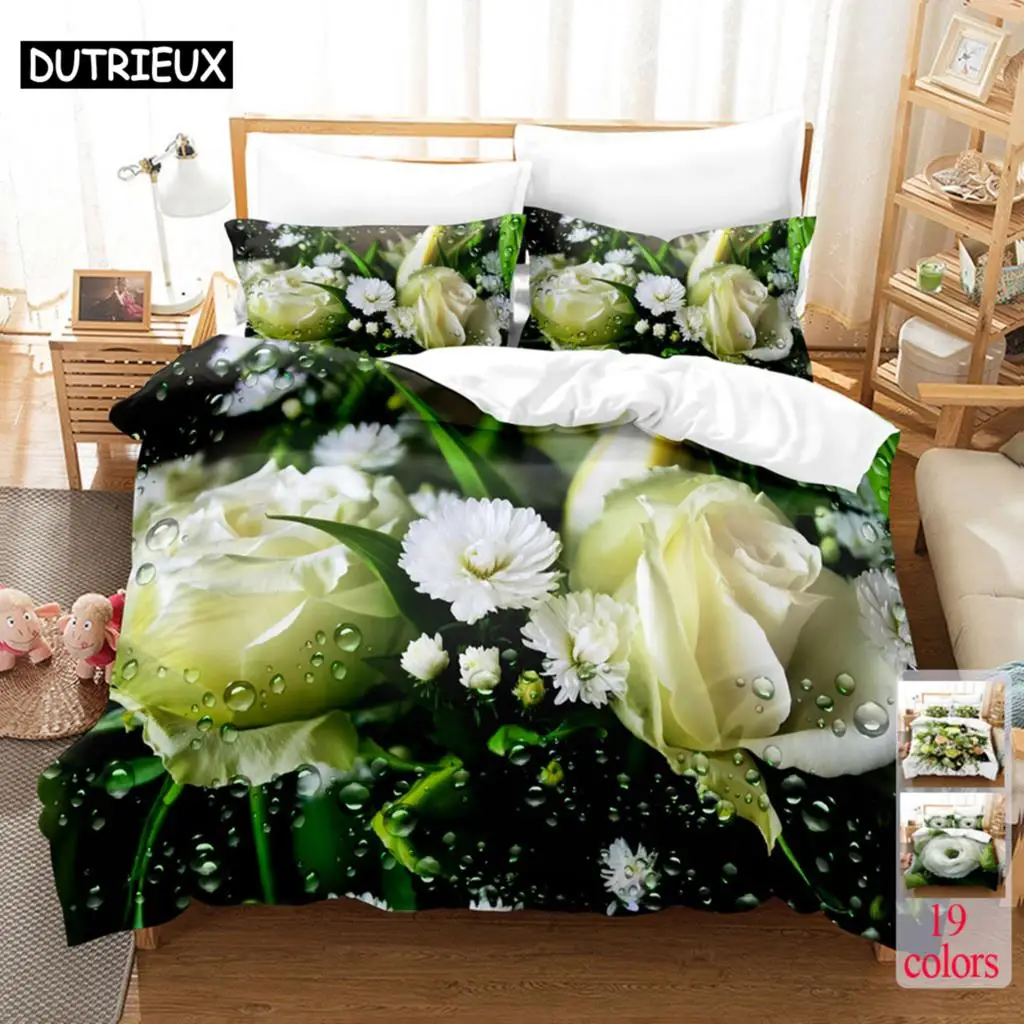 

Green Rose Duvet Cover Flower Comforter Quilt Covers Queen Size Pillowcase Bedding Set 3PCS 2PCS for Single Double Bed Full Twin
