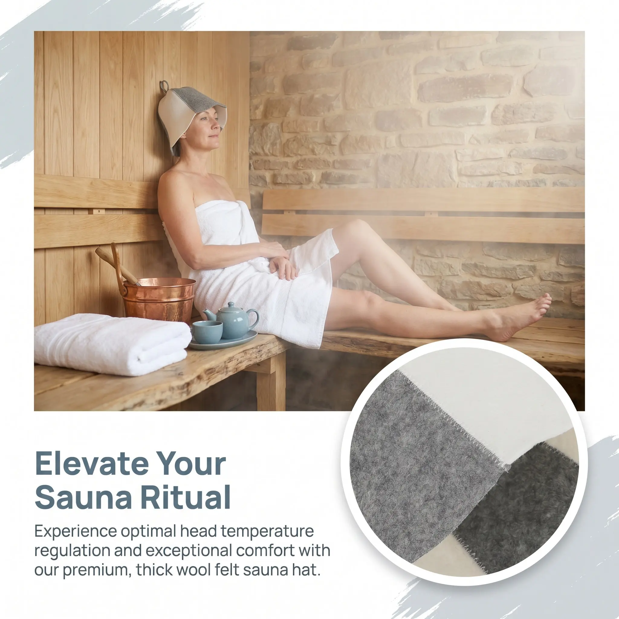 2Pcs Portable Felt Sauna Hat Thick Bathing Cap Moisture Absorbent Heat Protection for Home Sauna Large Shower Caps