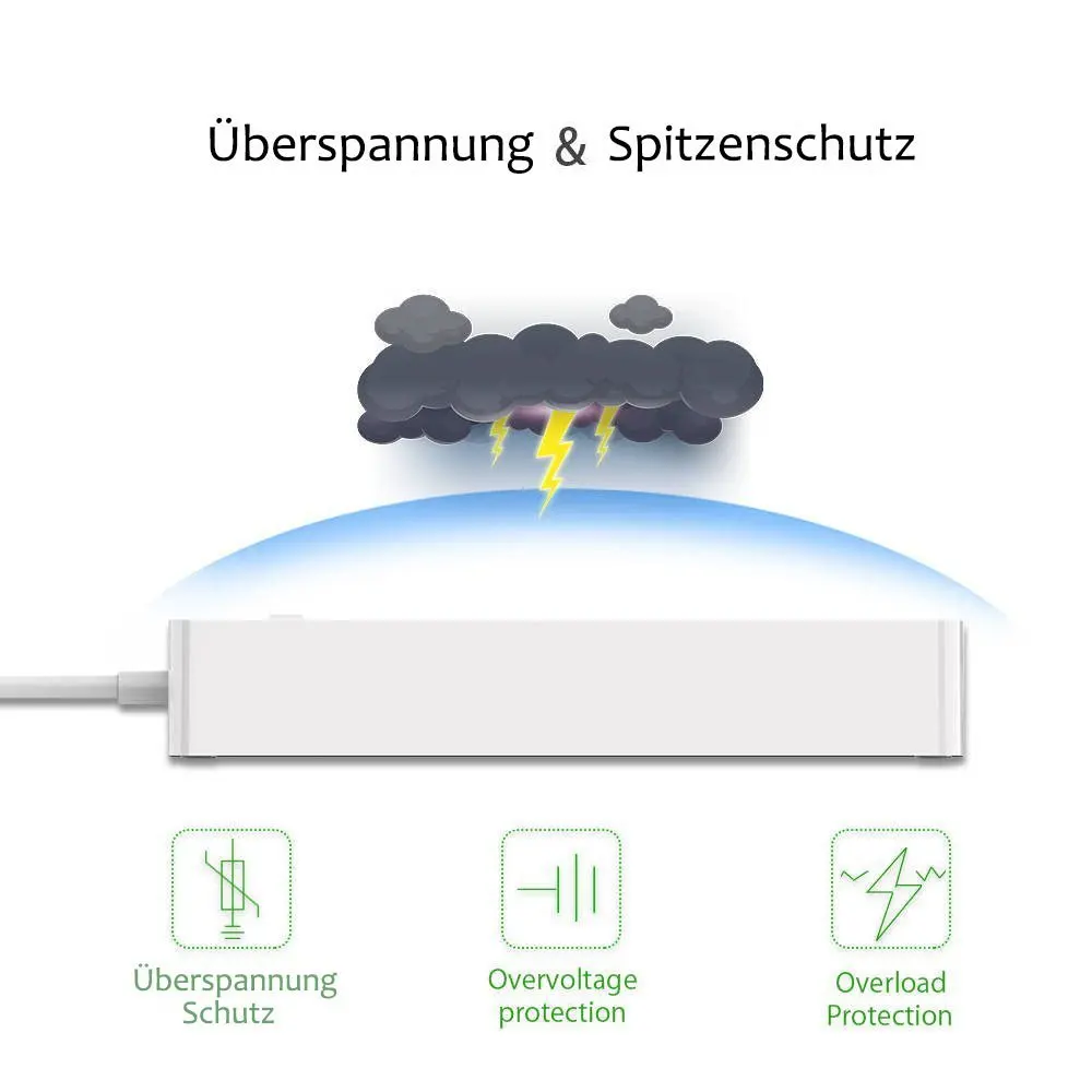 Tira de Alimentación inteligente WiFi, Protector contra sobretensiones de la UE con enchufe de CA de 6 vías, 4 puertos USB, interruptor de Control del hogar, Compatible con Alexa y Google, nuevo