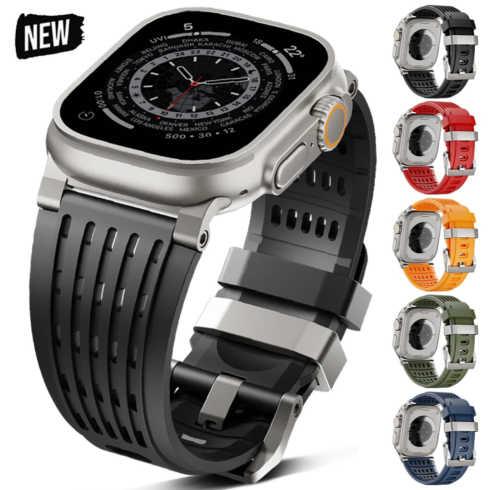 

Роскошный силиконовый ремешок для Apple Watch Ultra 3 49 мм, Series 11 10 46 мм, спортивный мужской браслет для iWatch 9 8 7 6 5 SE 45 мм 44 мм