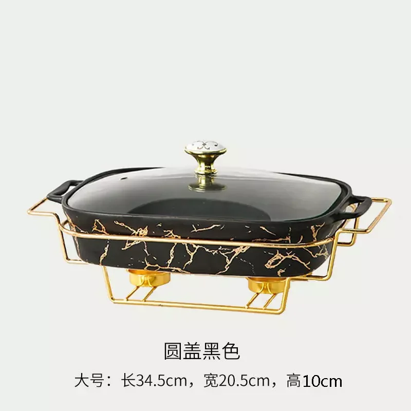 Fashion Hot Sale Nordic Black White Marble Porcelain Pots,Casserole Ceramic Tray with Glass Lid Gold Shelf