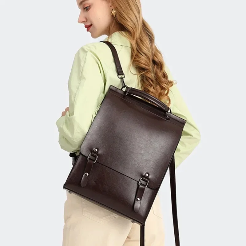 

Cowhide Backpack Women Vintage Genuine Leather School Bag England College Style Designer Luxury Shoulder Bag Ladies Handbags