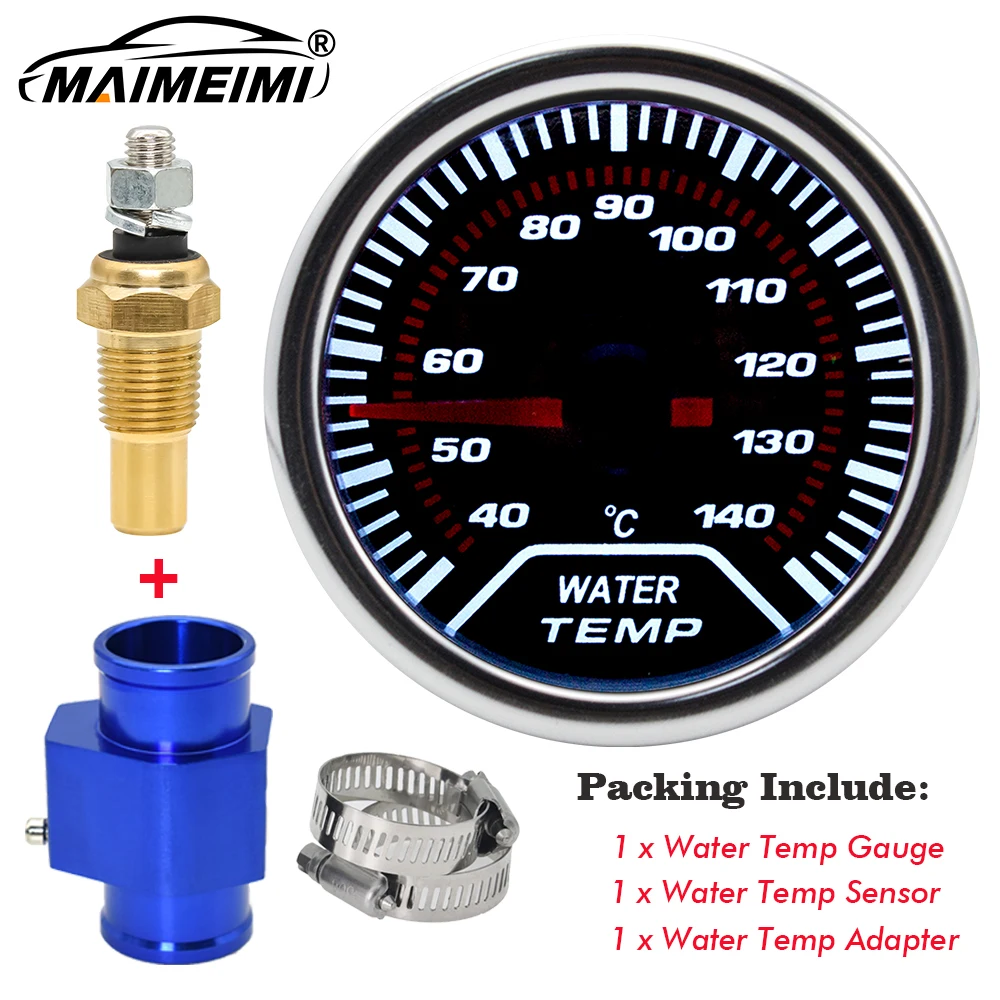 Car Gauge 52mm Water temp Temperature Joint Pipe Sensor Gauge Gauge 40~140 Celsius Adapter Size 28mm / 30mm / 32mm / 34mm / 36mm