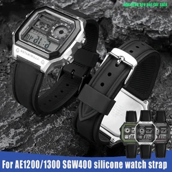 18mm Black Rubber Watchband Suitable for Casio small square watches AE1200/1300 SGW400 AQ-150W A158W A168 silicone watch strap