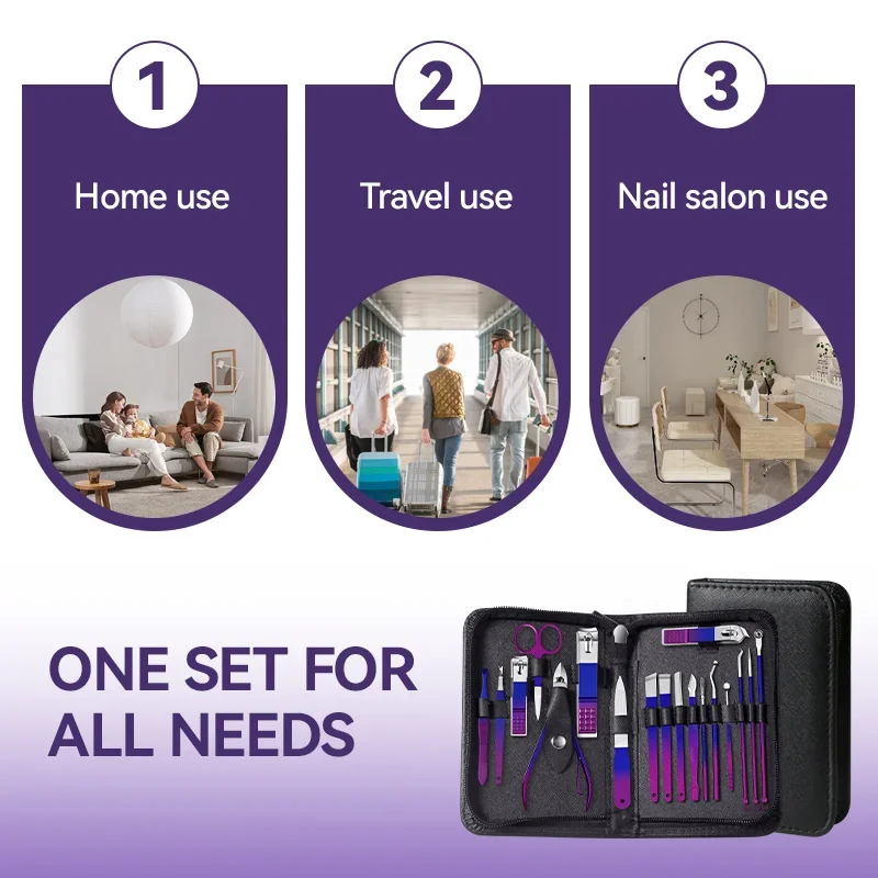 Nail Art Set, 9-piece Stainless Steel Gradient Professional Foot Repair Set, Nail Clipper Beauty Set, Comes with Travel Box