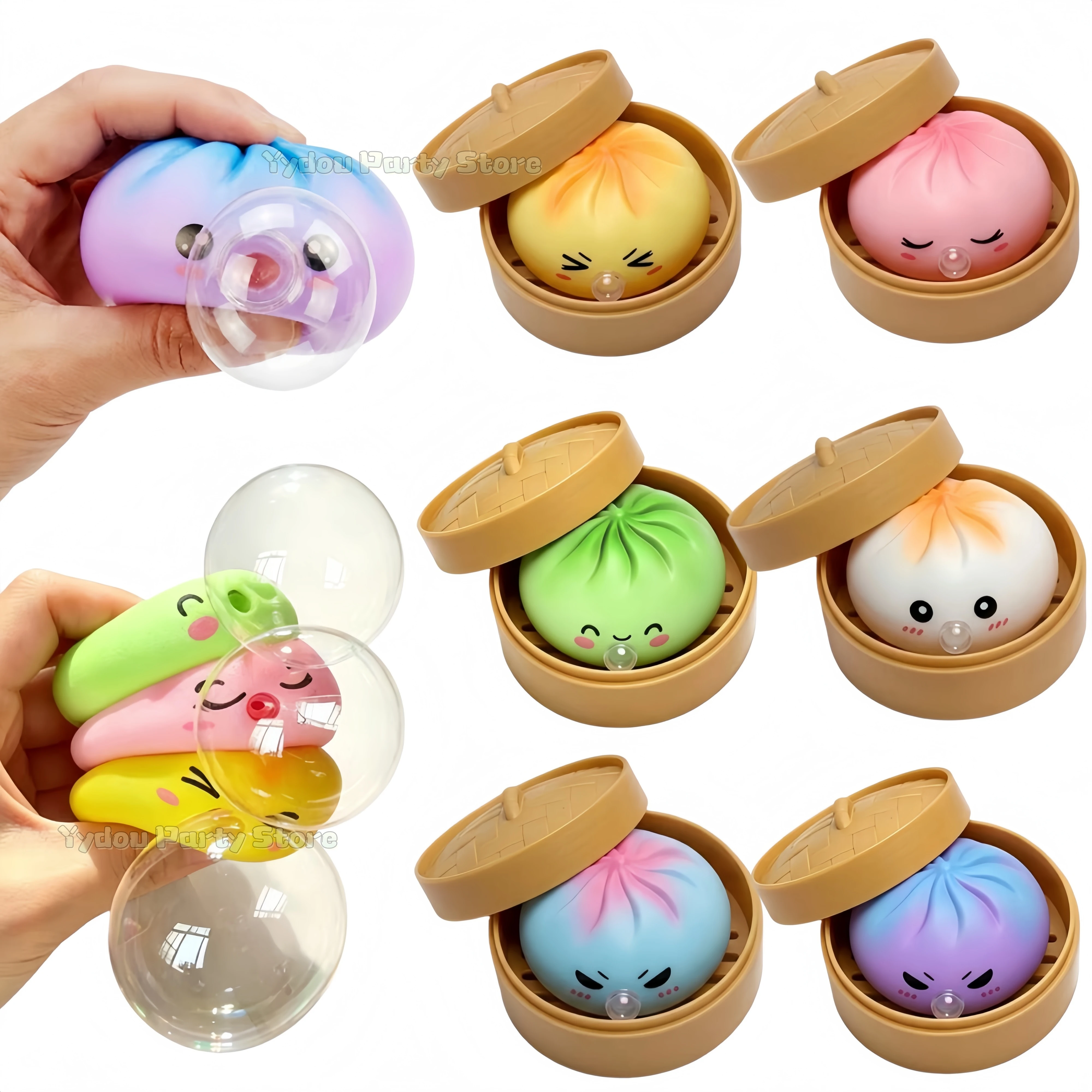 Dumpling Squeeze Bubble Blower Toy Dumpling Squishy with Steamer Bubble‑Blowing Squishies Stretchy Fidget Sensory Party Present