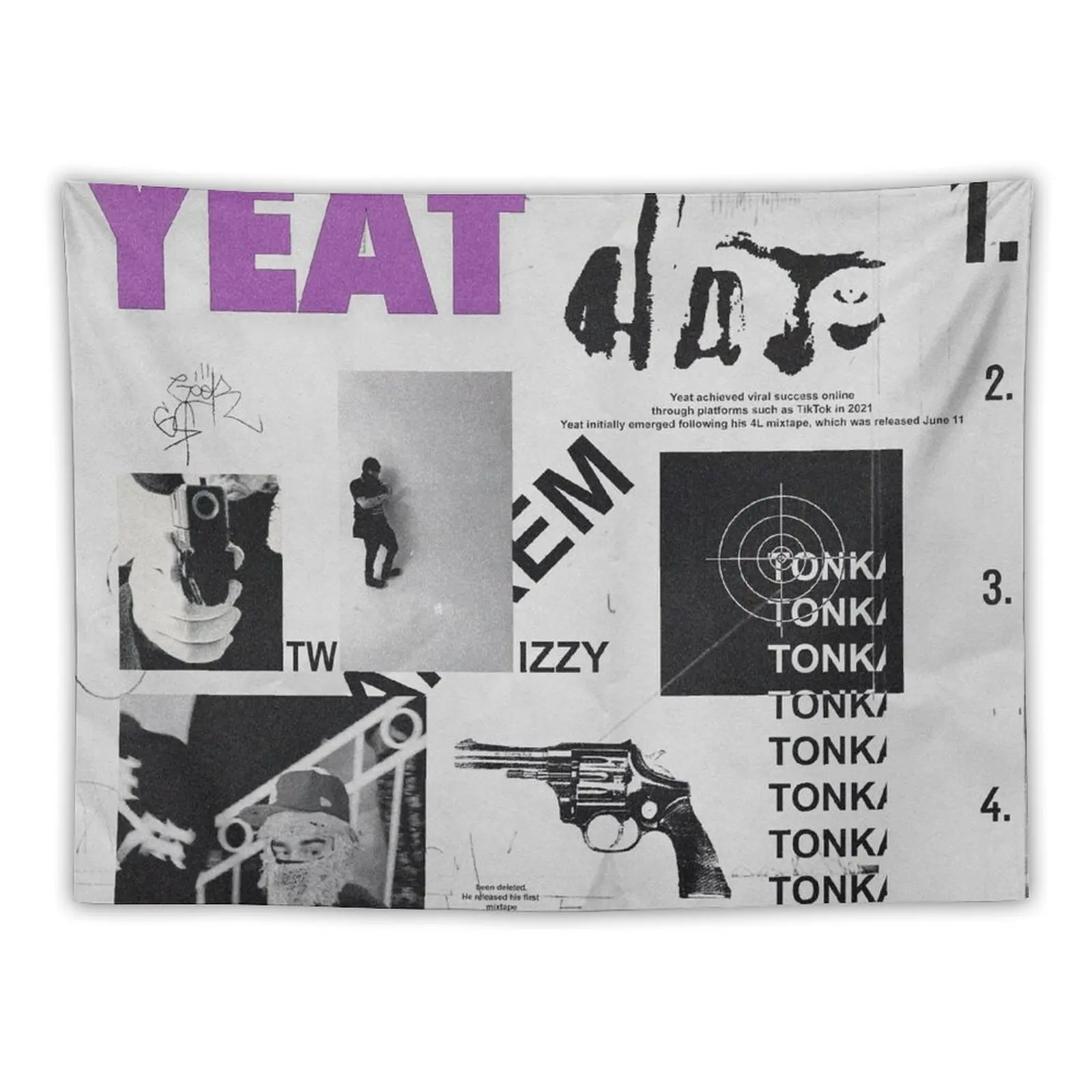 Yeat Tonka Twizzy Retro Black And White Graphics Tapestry Wall Tapestries Korean Room Decor Tapestry