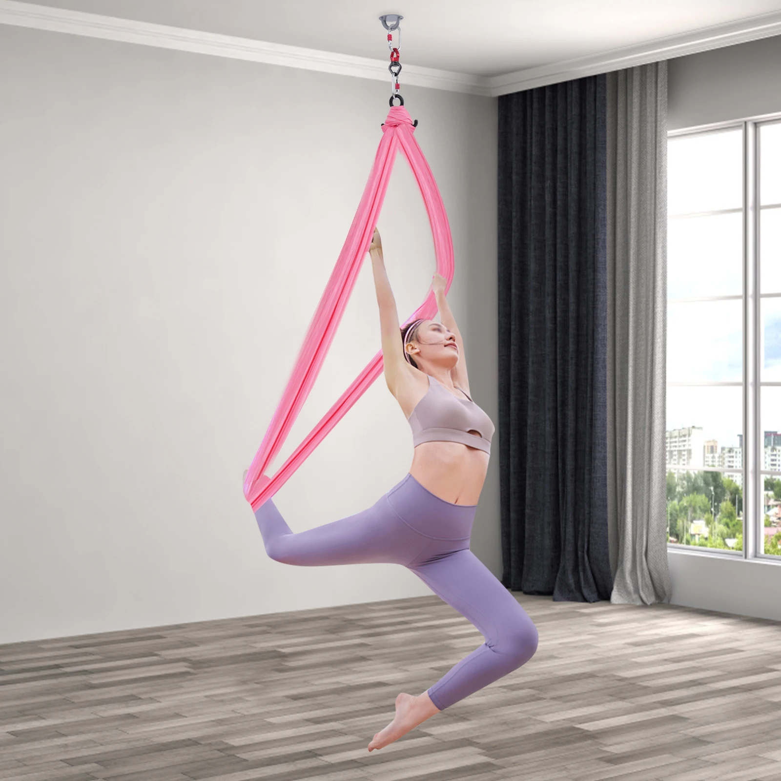 

Hanging Aerial Satin Dancing Equipment Keeping Slim Aerial Silks Yoga Hammock Girls Exercise Pink Load Capacity 500kg/1102lbs