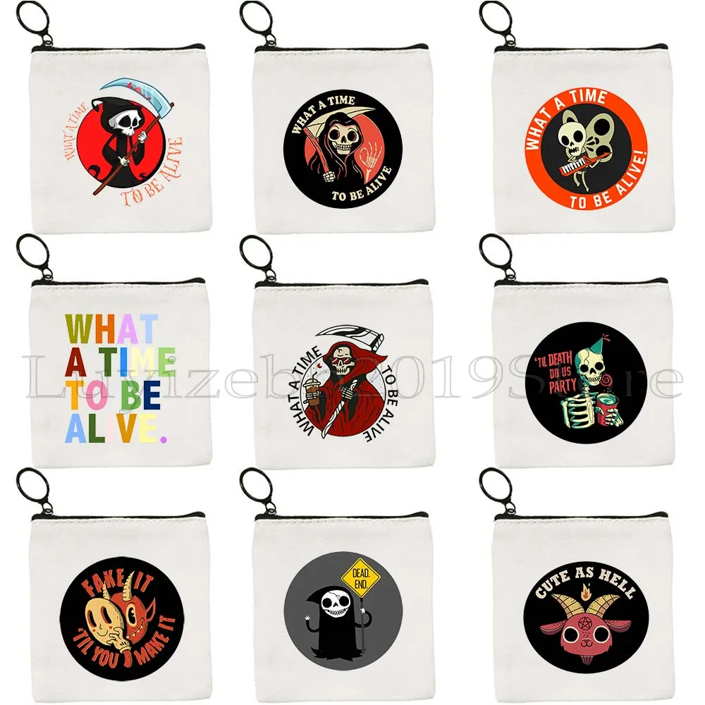 

Забавное ад, что раз, чтобы быть живым, скелет, мертвый конец, череп смерти, Хэллоуин, крик, холст, кошелек для монет, чехол для ключей, сумка-кошелек