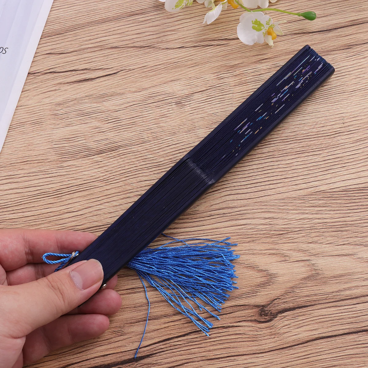 

Silk Folding Fan Blue Handheld Bamboo Fan Compact Portable Gift for Women Ladies Classic Dance Fans Hand Fans for Women