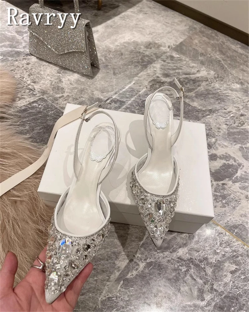 Décolleté da donna in cristallo di pizzo a punta nuove scarpe da sposa con tacco alto Design di lusso sandali a spillo Sexy da sposa