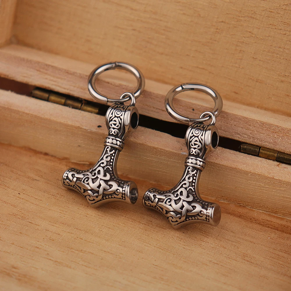 Stainless Steel Fashion Vikings Thor Hammer Earrings for Men Nordic Celtic Hoop Earring Punk Hip Hop Jewelry Accessory Wholesale