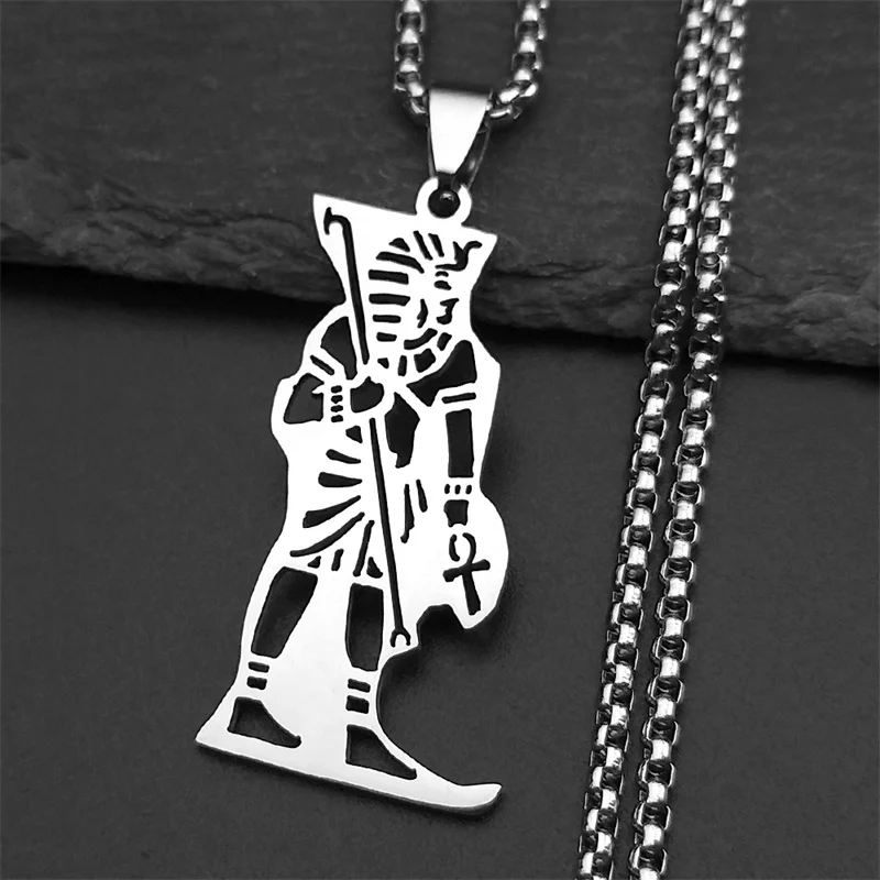 Egyptian God Bastet Anka Cross Pendant Necklace For Women Men Stainless Steel Gold Silver Color Anubis Male Chain Jewelry colar
