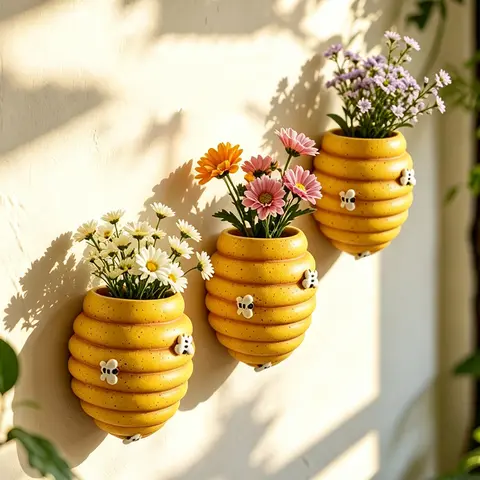 Honeycomb Bee Wall Hanging Planter, Indoor Outdoor Vertical Wall Mount Flower Pot, Creative Garden Decor Container for Succulent