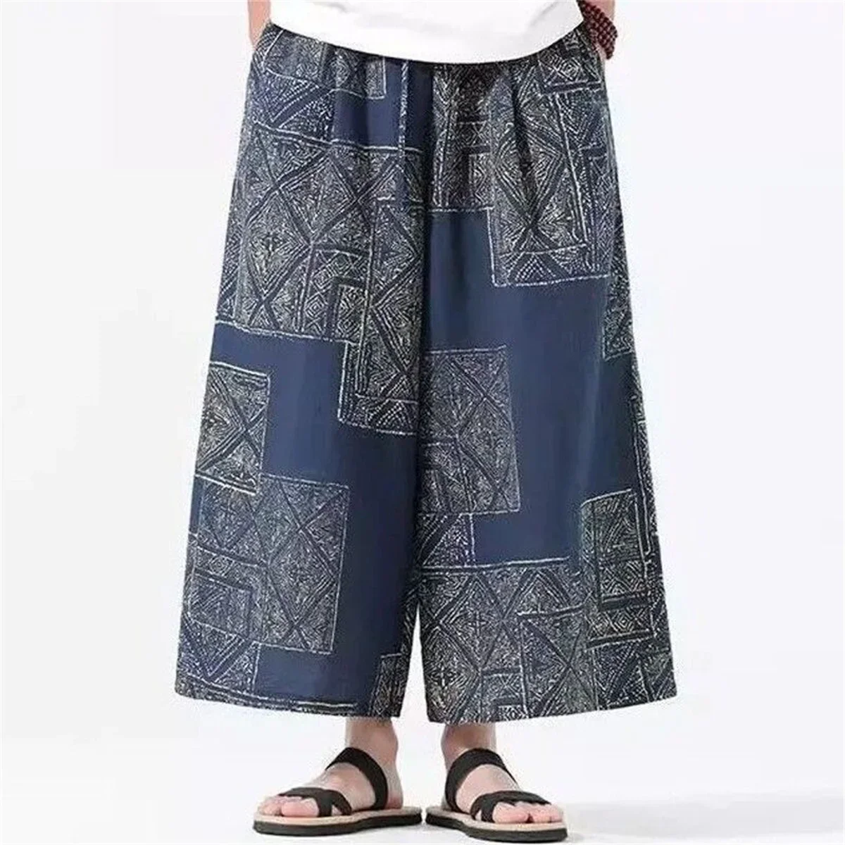 Sommerliche Herrenhose mit lockerem, geradem Bein, Patchwork-Design, weites Bein, Retro-Chinesischer Stil, lässige, lockere Passform, Herrenmode – Detail 9