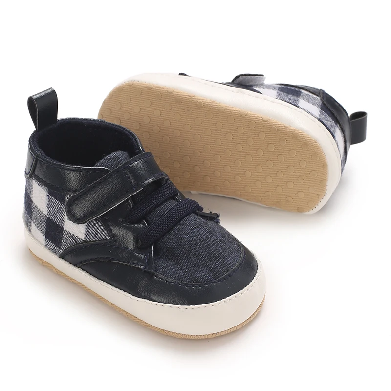 

Baby Canvas Classic Sports Shoes Newborn Boys and Girl Checkered Color Blocking First Walkers Shoes Infant Anti slip Baby Shoes