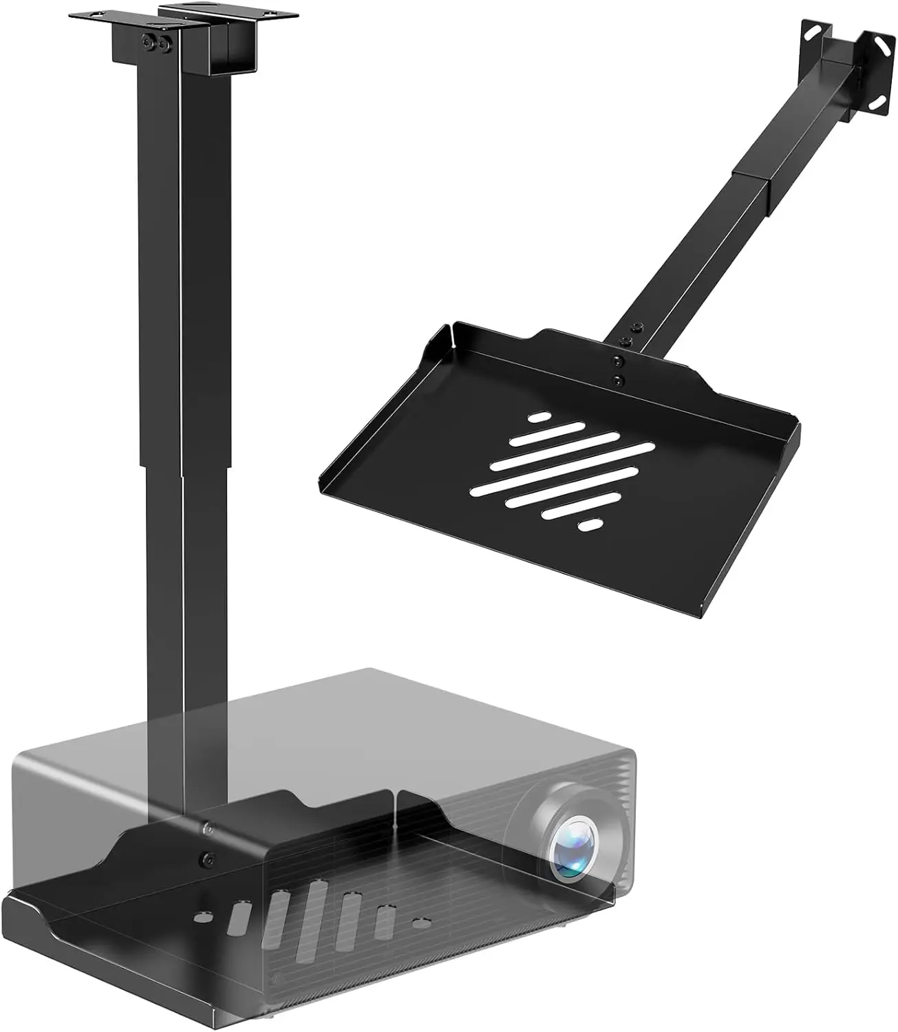 

Adjustable Universal Projector Ceiling Mount with Tray, Holds 22 lbs, Cable Management, No Hole Installation for Home Theater & Office (Black)