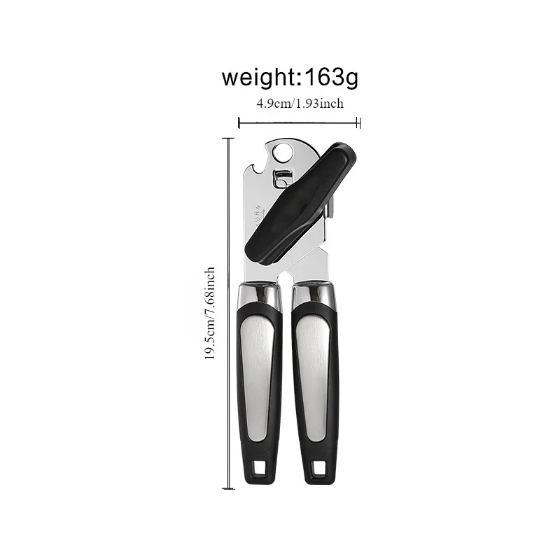 Heavy Duty Stainless Steel Manual Can Opener with Ergonomic Handle for Kitchen Safety Smooth Edge Cut and Built-in Bottle Opener