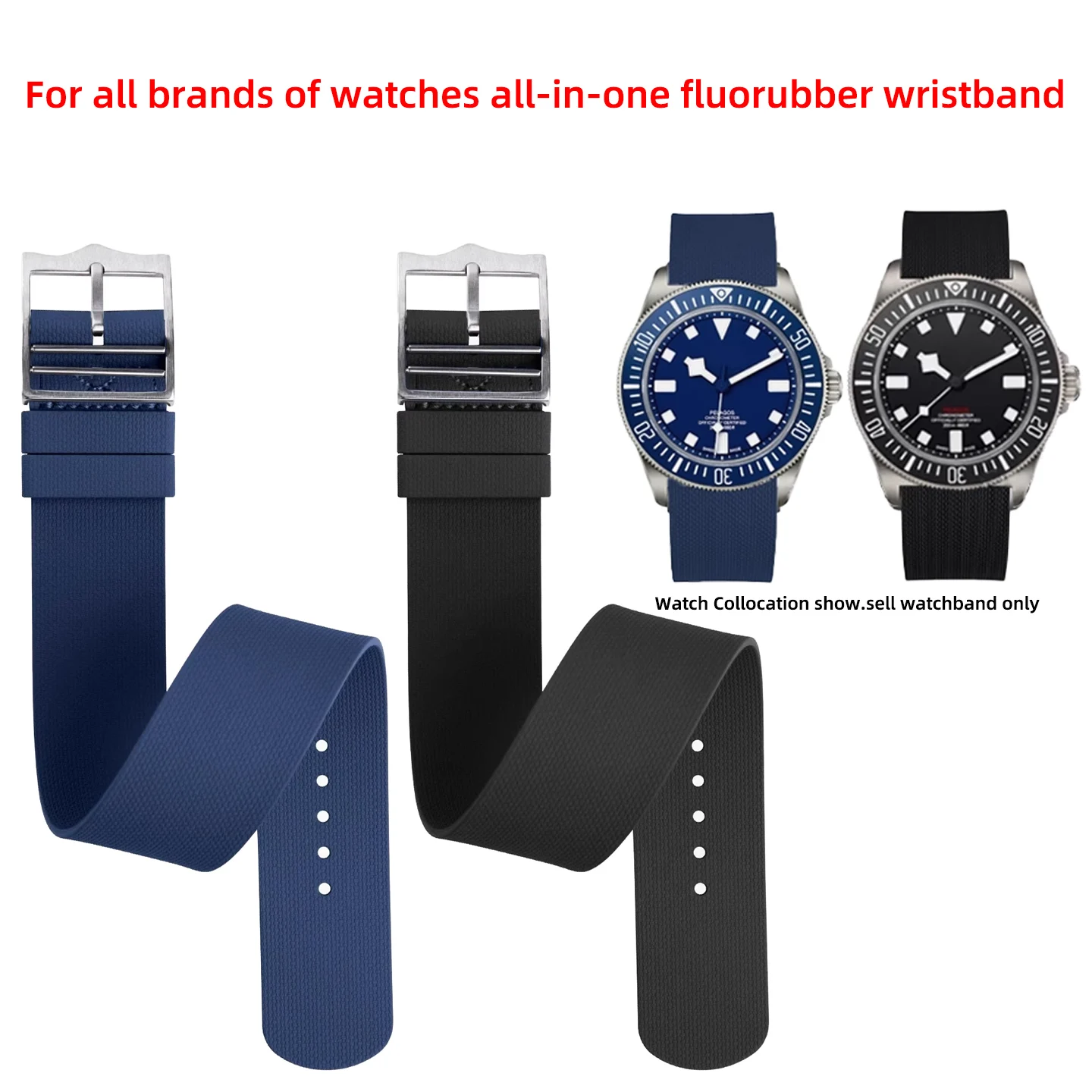 

FKM Fluororubber Watchband 20 21 22mm For Tudor Rolex Seiko TAG Heuer Tissot Omega Longines universal strap Bracelet Wristband