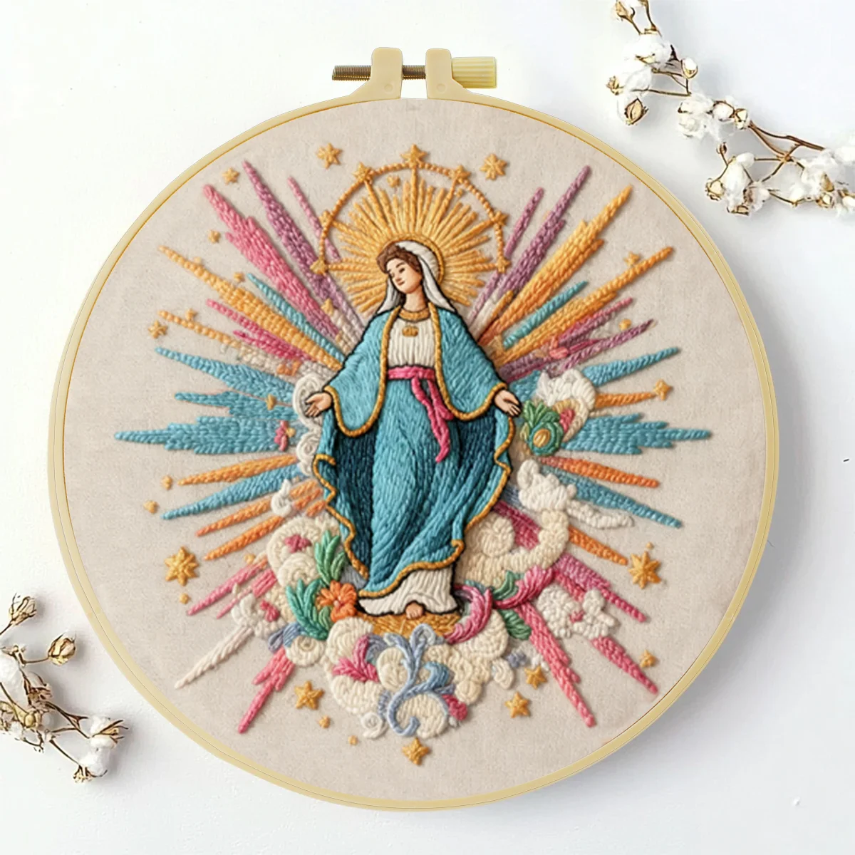 1 Stück 20X20CM/15X15CM 7,87/6,3 Zoll Religiöses Stickerei-Starter-Kit DIY-Kit DIY-Stickerei-Set Handarbeiten Heimdekoration Nadelkunst – Detail 4
