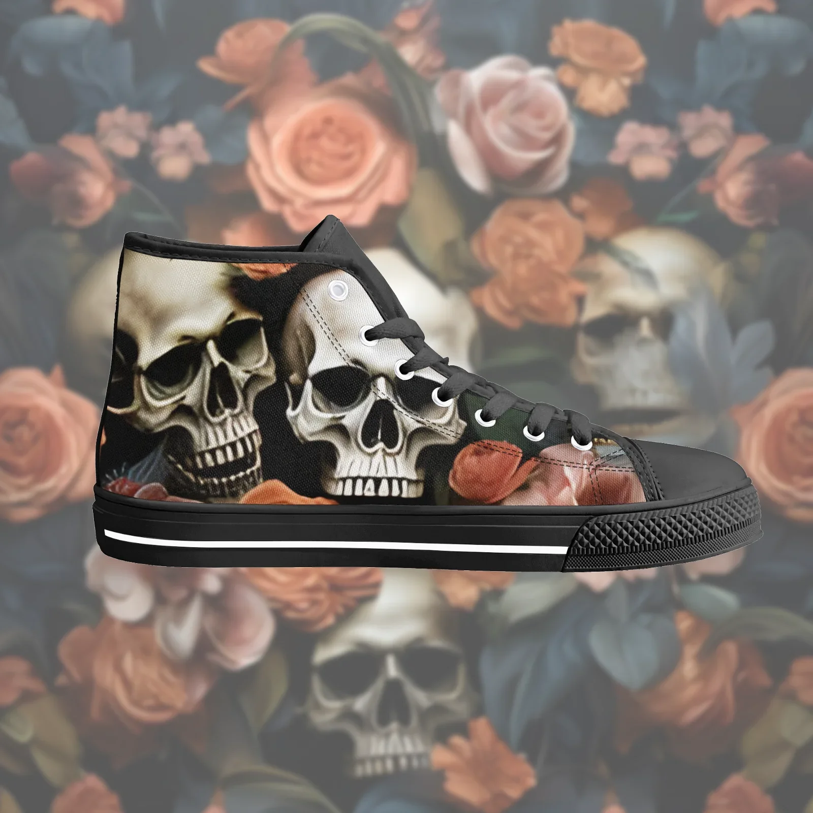 

Custom Shoes Canvas Shoes Skeleton Gothic Skull Prints Classic High Top Vulcanized Shoes Teens Boys Flats