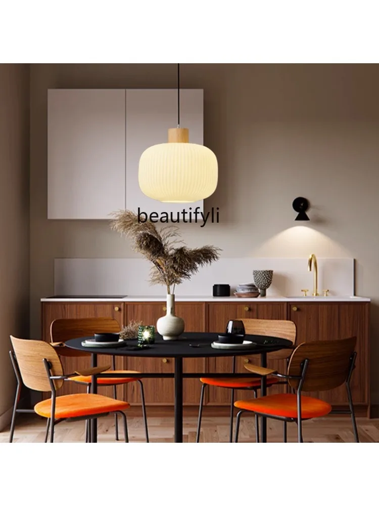 Japanese-Style Simple Modern Log Style Dining Room Glass round Bar Bedside Background Wall Living Room Single-Head Droplight