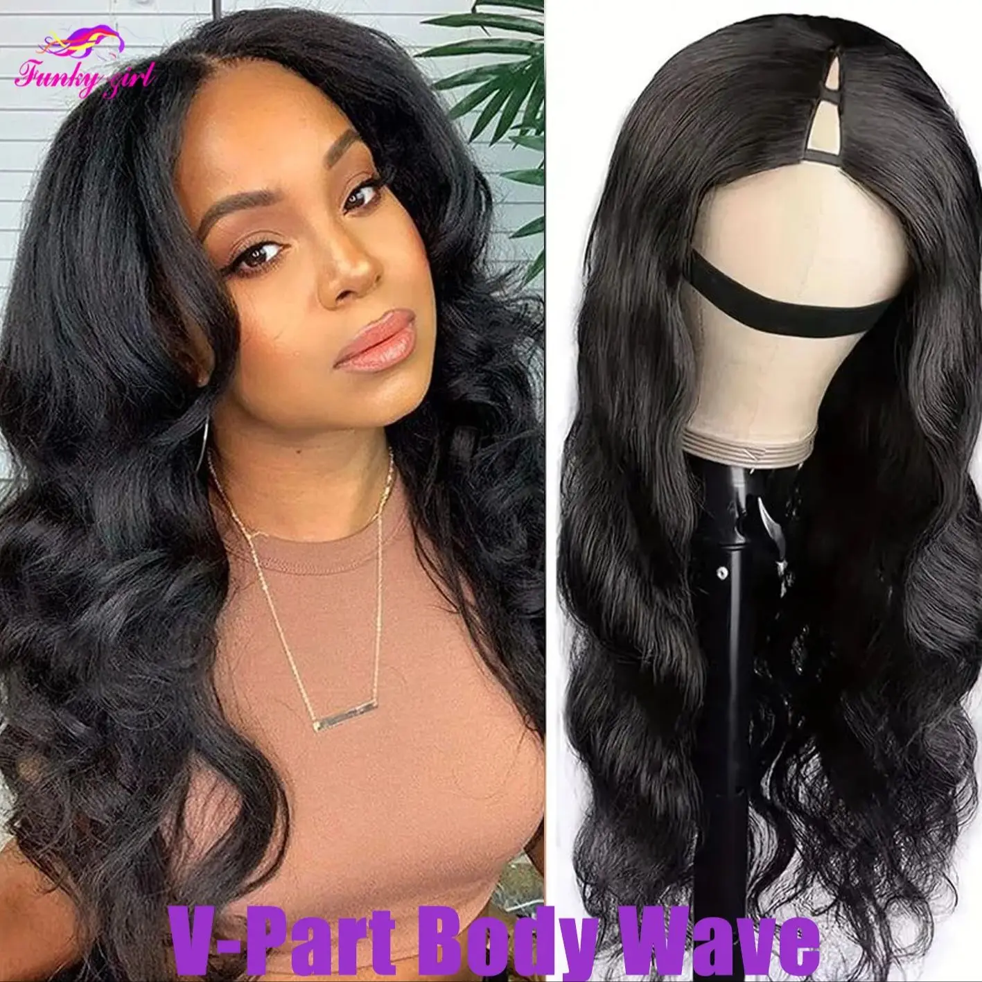 

Body Wave V Part Wigs Human Hair Glueless Human Hair Clip In Wigs No Sew in 24 inches Remy Human Hair Wigs Natural Black Color