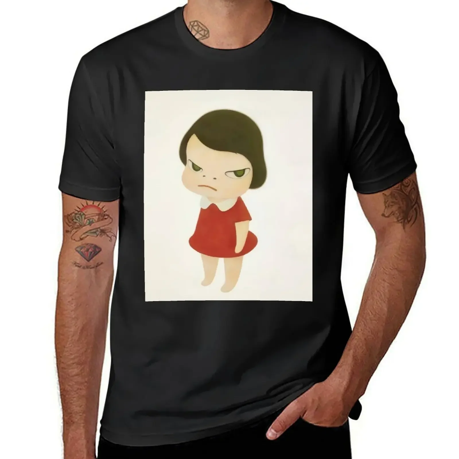 yoshimoto Nara cute baby girl in a red dress 0aint T-Shirt for a boy Aesthetic clothing summer clothes mens workout shirts