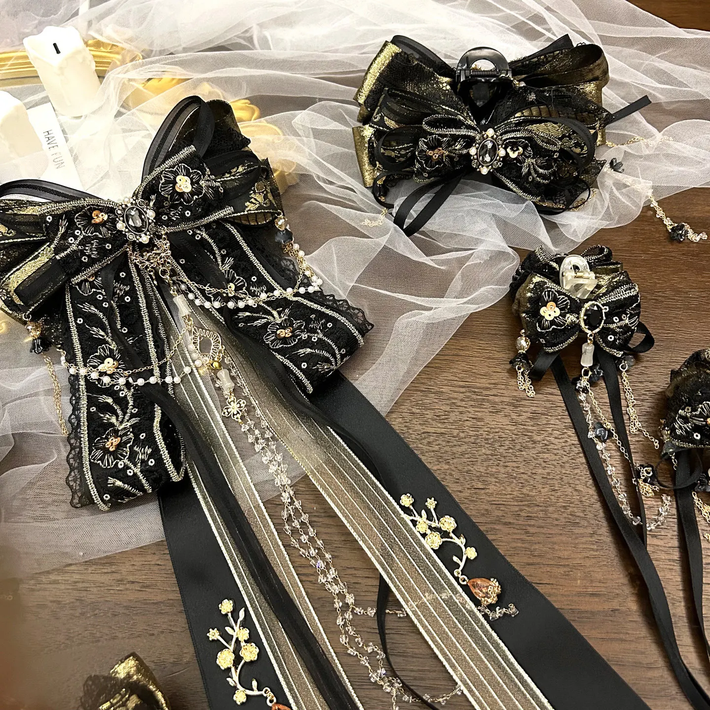 Heavy Industry Handmade Vintage Vintage Black Gold Lolita Big Butterfly Headgear Medieval Hair Accessories