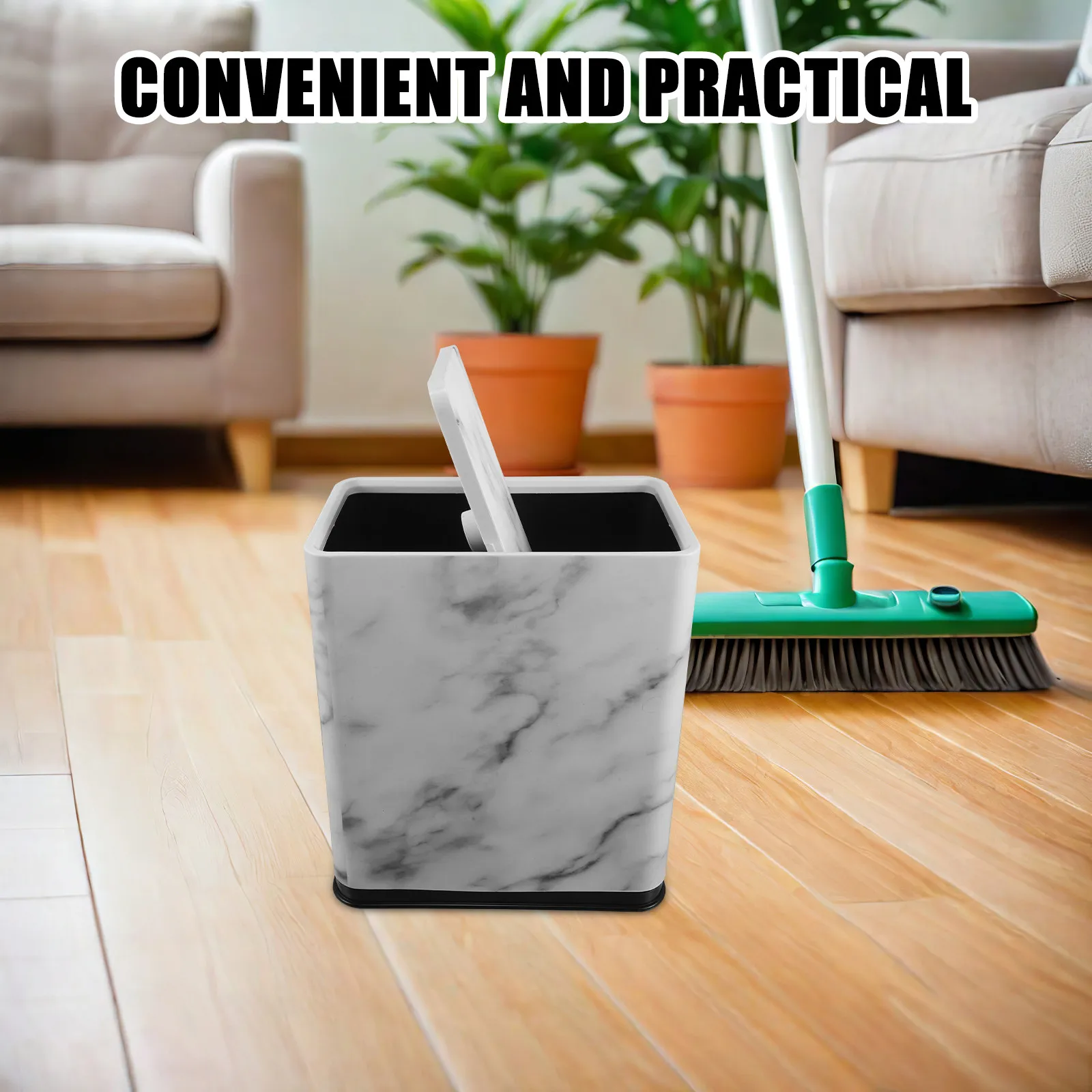 Plastic Slim Narrow Kitchen Trash Can Container Rectangular Covered Waste Bathroom Bedroom Odor- Saving