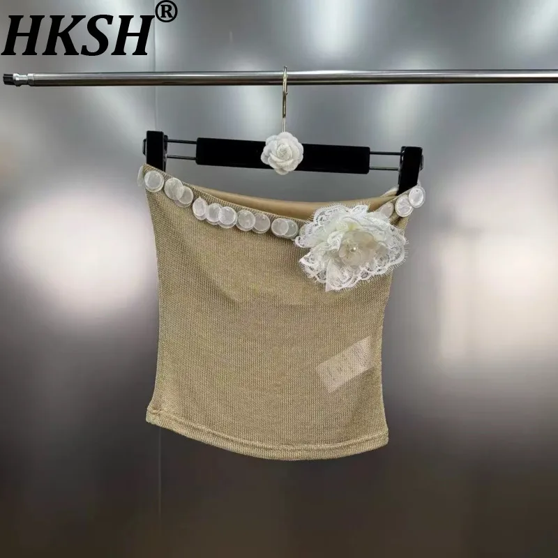 

HKSH Летняя новая женская модная уличная одежда Шикарная сексуальная ракушка с украшением Трехмерный вязаный жилет с цветком Модная майка HK7405