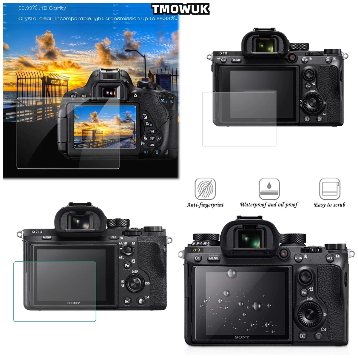 

For A9 A9II A7RII A7RIII A7R4 A7R4A A7SMII - Premium 9H Tempered Glass LCD Protective Film Anti-Scratch