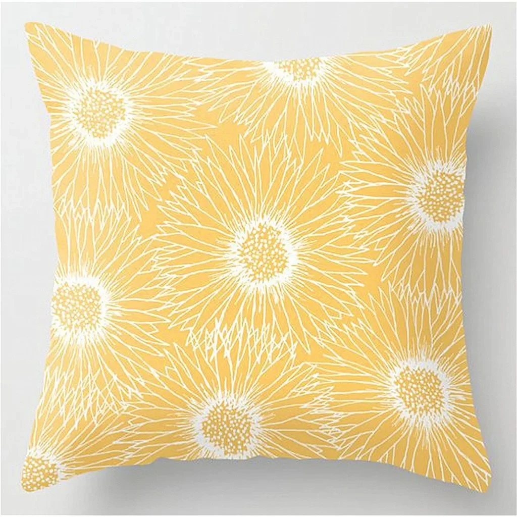 Funda de cojín amarilla para sofá, funda de almohada cuadrada moderna para sala de estar, decoración del hogar, patrón de hojas florales, fundas de
