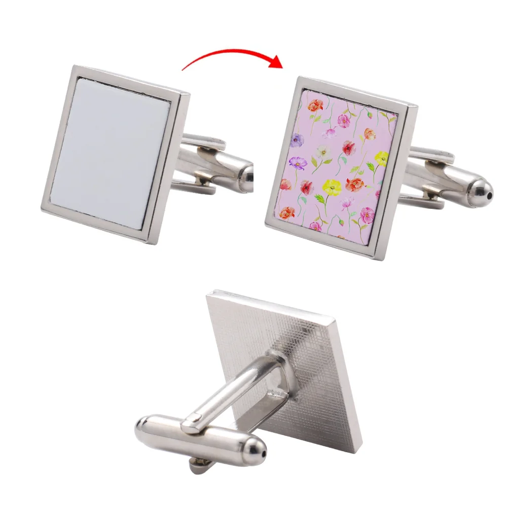 10pairs Sublimation Cufflinks Diy Blank Jewelry Components Thermal Transfer Brooch Style Cufflinks Clips For Anniversary Gift