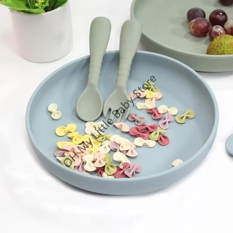 

M76C Silicone Children Tableware Round Plates Waterproof Training Bowl Baby