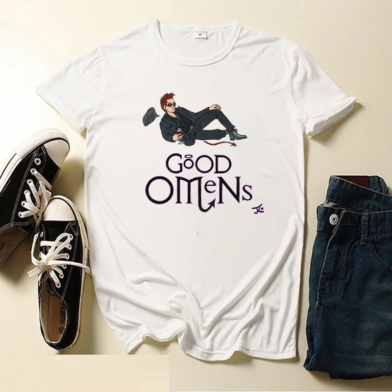 Good Omens Comedy Printed T-shirt Accessories Men Women Funny O Neck The End Was Just The Start Tee Shirt Short Sleeve Clothes