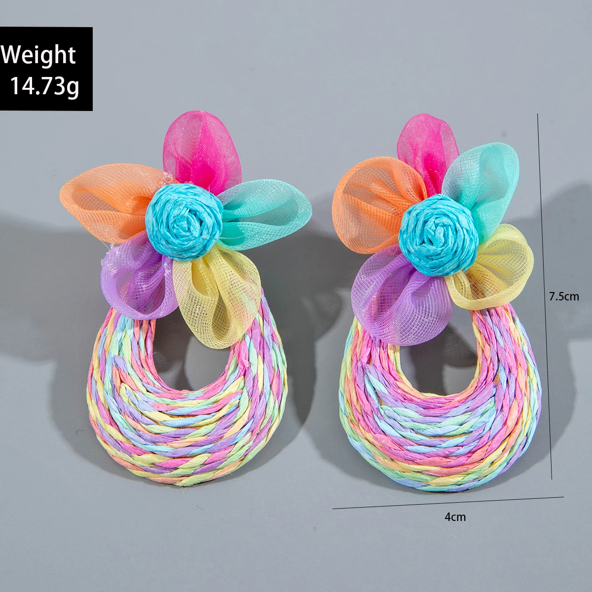 Tocona Fashion Colored Lafite Grass Imitation Flower Pendant Earrings Geometric Hollow Jewelry Women's Party Accessories