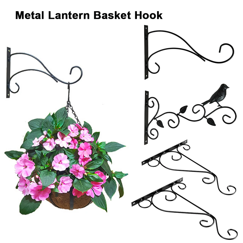 Metal Lantern Flower Basket Feeder Hook Home Bird Street Lamp Bracket Outdoor Hook Metal Wall Hanging Basket Hook