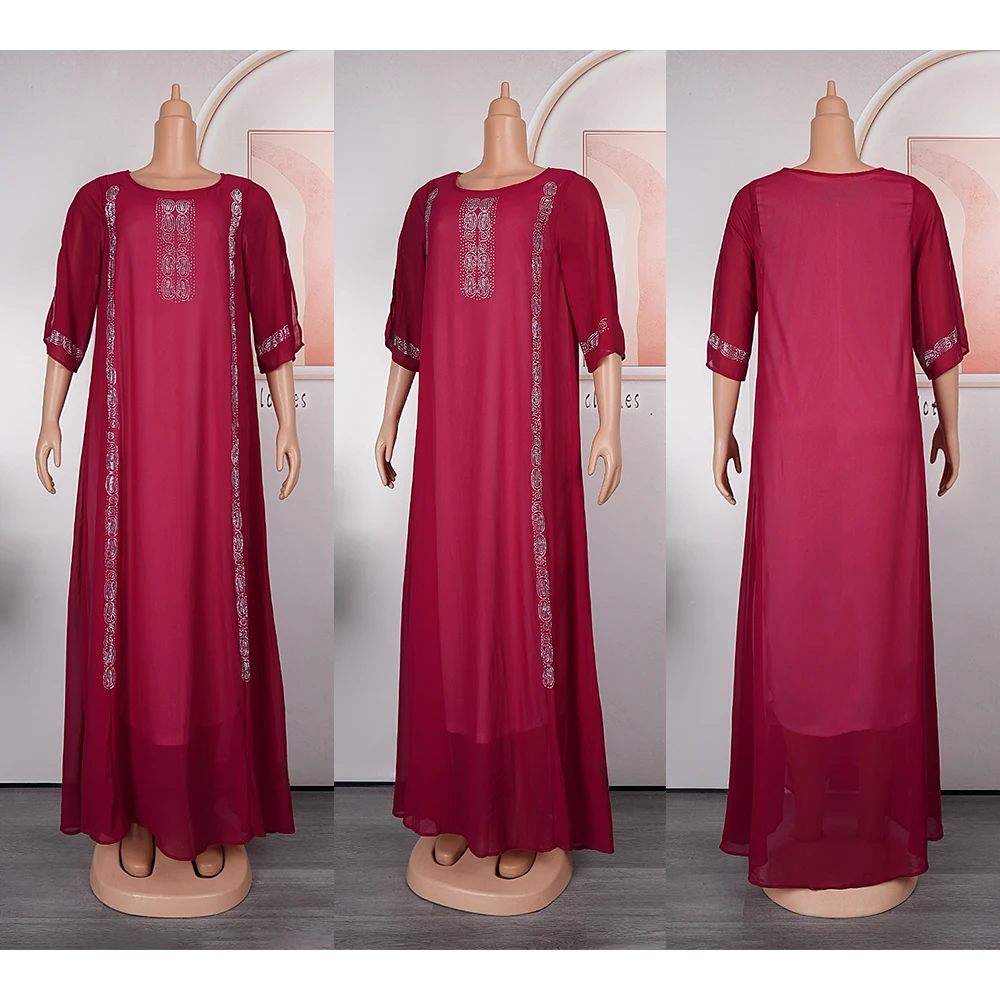 Imagem -05 - Dubai Luxury Chiffon Boubou Dress para Mulheres Moda Muçulmana Caftan Marocain Vestidos de Festa de Casamento Djellaba Feminino 2023